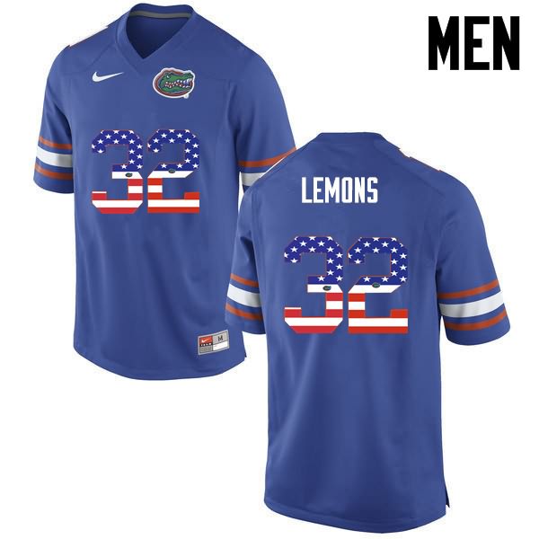 Men's NCAA Florida Gators Adarius Lemons #32 Stitched Authentic USA Flag Fashion Nike Blue College Football Jersey ATC6465MQ